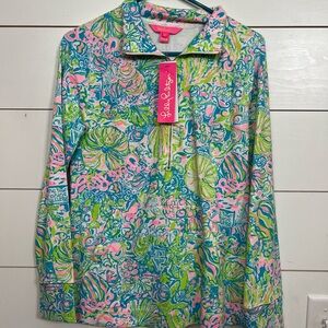 Lilly Pulitzer Pink and Green Patterned Top 1/2 zip
